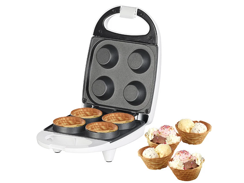 Rosenstein & Söhne Waffelbecher Eisen:Waffeleisen Für 4 Mini-Eiswaffelschälchen, Antihaft-beschichtet, 520 W 1 Rosenstein & Söhne Waffelbecher Eisen:Waffeleisen Für 4 Mini-Eiswaffelschälchen, Antihaft-beschichtet, 520 W