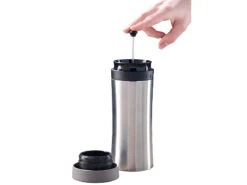 Rosenstein & Söhne French Press Becher:2in1-Edelstahl-Thermobecher Mit French-Press-System, 0,48 L, BPA-frei