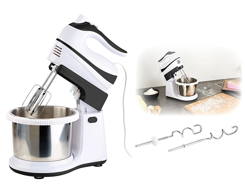 Rosenstein & Söhne Hand Mixer:Handmixer-Set: Rührständer, Edelstahl-Schüssel (Versandrückläufer) 6 Rosenstein & Söhne Hand Mixer:Handmixer-Set: Rührständer, Edelstahl-Schüssel (Versandrückläufer) – Bild 6