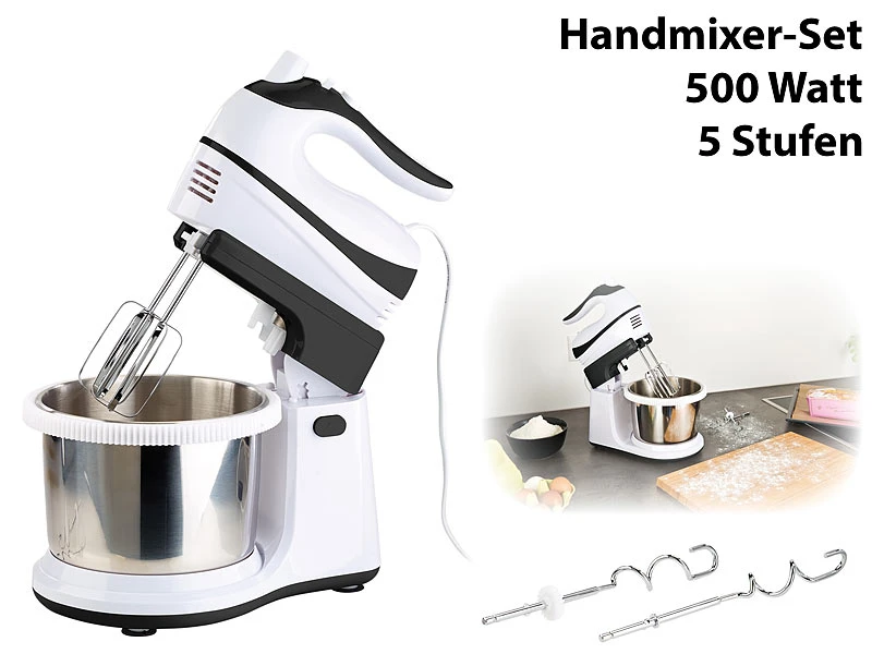 Rosenstein & Söhne Hand Mixer:Handmixer-Set: Rührständer, Edelstahl-Schüssel (Versandrückläufer) 2 Rosenstein & Söhne Hand Mixer:Handmixer-Set: Rührständer, Edelstahl-Schüssel (Versandrückläufer) – Bild 2