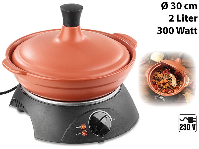 Rosenstein & Söhne Schmortopf Elektrisch:Elektrischer Tajine-Tontopf Mit Deckel, Ø 30 Cm, 2 Liter, 300 Watt 1 Rosenstein & Söhne Schmortopf Elektrisch:Elektrischer Tajine-Tontopf Mit Deckel, Ø 30 Cm, 2 Liter, 300 Watt