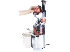Alternative view of Rosenstein & Söhne Gemüsepresse:3in1-Slow-Juicer & Entsafter Mit Gemüse-Reibe & Eis-Aufsatz, 200 Watt