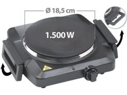 Rosenstein & Söhne Herdplatten:Elektrische Einzel-Kochplatte Mit Klappbaren Griffen, 1.500 W, 185 Mm