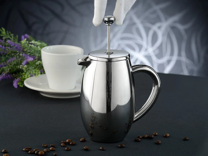 Rosenstein & Söhne Design-Kaffeebereiter:Thermo-Kaffeebereiter, French-Press, Edelstahl, Versandrückläufer 6 Rosenstein & Söhne Design-Kaffeebereiter:Thermo-Kaffeebereiter, French-Press, Edelstahl, Versandrückläufer – Bild 6