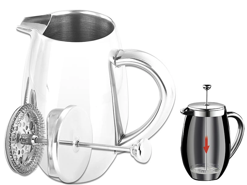 Rosenstein & Söhne Design-Kaffeebereiter:Thermo-Kaffeebereiter, French-Press, Edelstahl, Versandrückläufer 7 Rosenstein & Söhne Design-Kaffeebereiter:Thermo-Kaffeebereiter, French-Press, Edelstahl, Versandrückläufer – Bild 7