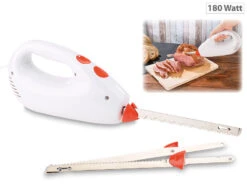 Rosenstein & Söhne Elektrisches Messer:Elektromesser Mit 2 Edelstahl-Doppelklingen & Sicherheitssystem, 180 W