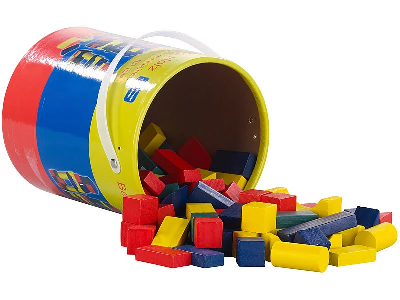 Playtastic Spielzeugsteine:4er-Set Holzbausteine, Aufbewahrungseimer, 100 St., 4 Farben, 6 Formen 2 Playtastic Spielzeugsteine:4er-Set Holzbausteine, Aufbewahrungseimer, 100 St., 4 Farben, 6 Formen – Bild 2