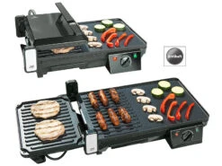 Rosenstein & Söhne Tischgrill Toaster:Elektrischer 2in1-Tischgrill Mit Kontaktgrill, Grillplatte, 2.000 Watt