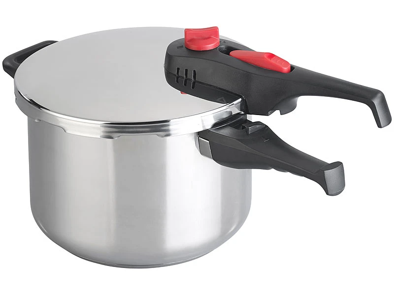 Rosenstein & Söhne Druckkochtopf:Edelstahl-Schnellkochtopf Mit Dampfgar-Einsatz, Bis 90 KPa, 6 L 4 Rosenstein & Söhne Druckkochtopf:Edelstahl-Schnellkochtopf Mit Dampfgar-Einsatz, Bis 90 KPa, 6 L – Bild 4