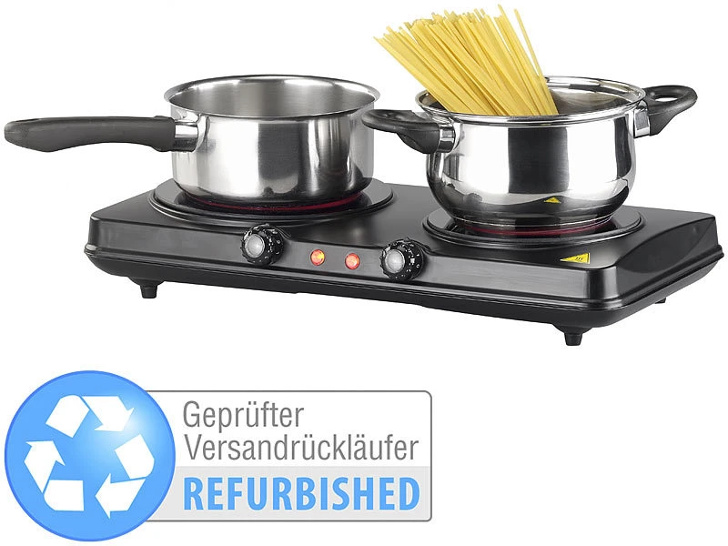 Rosenstein & Söhne Doppel Kochplatte:Glaskeramik-Doppel-Kochfeld, Infrarot-Wärme, Versandrückläufer 1 Rosenstein & Söhne Doppel Kochplatte:Glaskeramik-Doppel-Kochfeld, Infrarot-Wärme, Versandrückläufer