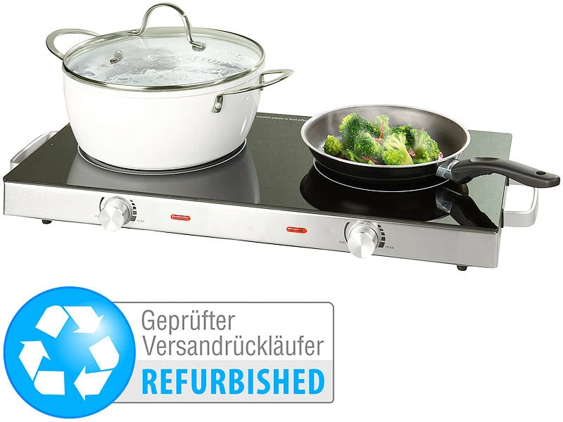 Rosenstein & Söhne Kochplatte Doppel:Glaskeramik-Doppelkochfeld Mit Infrarot-Wärme, Versandrückläufer 1 Rosenstein & Söhne Kochplatte Doppel:Glaskeramik-Doppelkochfeld Mit Infrarot-Wärme, Versandrückläufer