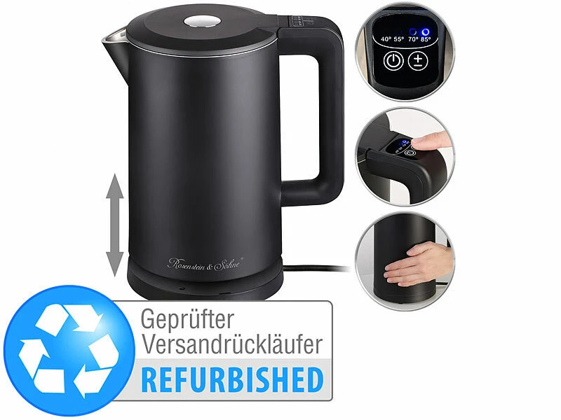 Rosenstein & Söhne Wasserkocher Temperatur:Edelstahl-Wasserkocher, Temperaturwahl, Versandrückläufer 1 Rosenstein & Söhne Wasserkocher Temperatur:Edelstahl-Wasserkocher, Temperaturwahl, Versandrückläufer
