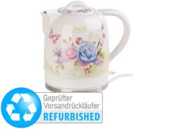 Rosenstein & Söhne Wasserkocher Teekannen:Keramik-Wasserkocher Mit BlumenmusterVersandrückläufer