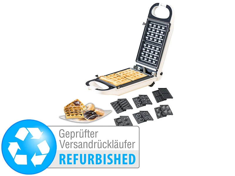 Rosenstein & Söhne Doppel-Waffeleisen:6in1-Snack-Maker, Auswechselbare Formen, Versandrückläufer 1 Rosenstein & Söhne Doppel-Waffeleisen:6in1-Snack-Maker, Auswechselbare Formen, Versandrückläufer