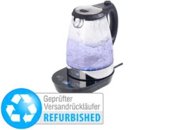Rosenstein & Söhne Digitaler Glas-Wasserkocher, Temperaturwahl, Versandrückläufer