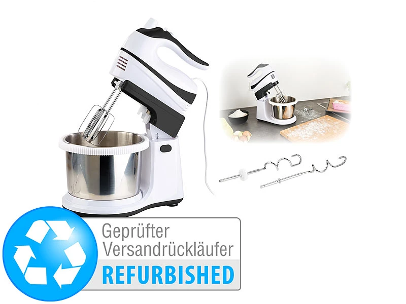 Rosenstein & Söhne Hand Mixer:Handmixer-Set: Rührständer, Edelstahl-Schüssel (Versandrückläufer) 3 Rosenstein & Söhne Hand Mixer:Handmixer-Set: Rührständer, Edelstahl-Schüssel (Versandrückläufer) – Bild 3