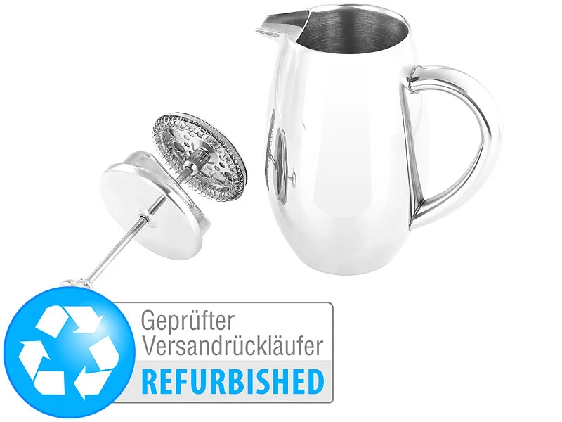 Rosenstein & Söhne Design-Kaffeebereiter:Thermo-Kaffeebereiter, French-Press, Edelstahl, Versandrückläufer 1 Rosenstein & Söhne Design-Kaffeebereiter:Thermo-Kaffeebereiter, French-Press, Edelstahl, Versandrückläufer