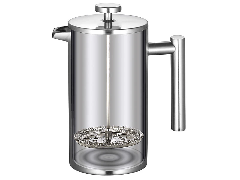Rosenstein & Söhne Frenchpress-Kannen:2er-Set Thermo-Kaffeebereiter, French-Press, Edelstahl, 1 Liter 3 Rosenstein & Söhne Frenchpress-Kannen:2er-Set Thermo-Kaffeebereiter, French-Press, Edelstahl, 1 Liter – Bild 3
