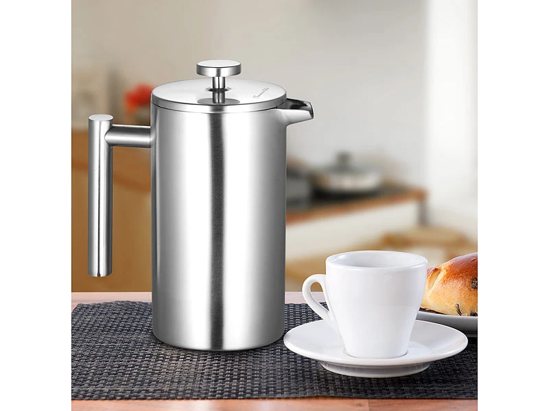 Rosenstein & Söhne Frenchpress-Kannen:2er-Set Thermo-Kaffeebereiter, French-Press, Edelstahl, 1 Liter 4 Rosenstein & Söhne Frenchpress-Kannen:2er-Set Thermo-Kaffeebereiter, French-Press, Edelstahl, 1 Liter – Bild 4