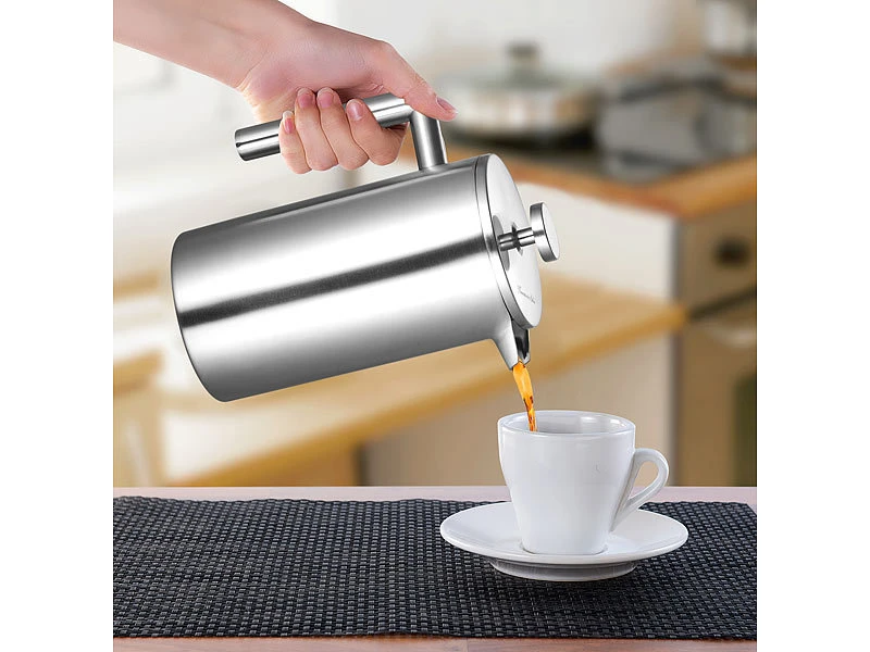 Rosenstein & Söhne Frenchpress-Kannen:2er-Set Thermo-Kaffeebereiter, French-Press, Edelstahl, 1 Liter 5 Rosenstein & Söhne Frenchpress-Kannen:2er-Set Thermo-Kaffeebereiter, French-Press, Edelstahl, 1 Liter – Bild 5