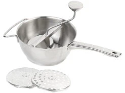 Rosenstein & Söhne Passiersieb:Edelstahl-Passiergerät Mit 3 Einsätzen, Spülmaschinenfest, Ø 20 Cm