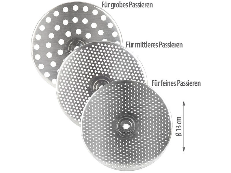 Rosenstein & Söhne Passiersieb:Edelstahl-Passiergerät Mit 3 Einsätzen, Spülmaschinenfest, Ø 20 Cm 5 Rosenstein & Söhne Passiersieb:Edelstahl-Passiergerät Mit 3 Einsätzen, Spülmaschinenfest, Ø 20 Cm – Bild 5
