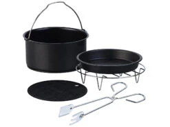 Rosenstein & Söhne Backblech:5-tlg. Back- Und Grill-Zubehör-Set Für Ofen, Heißluft-Fritteuse, Grill
