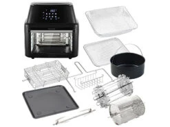 Rosenstein & Söhne Heißluftfriteuse:Digitale XXXL-Heißluft-Fritteuse & Umluft-Backofen Mit Zubehörset