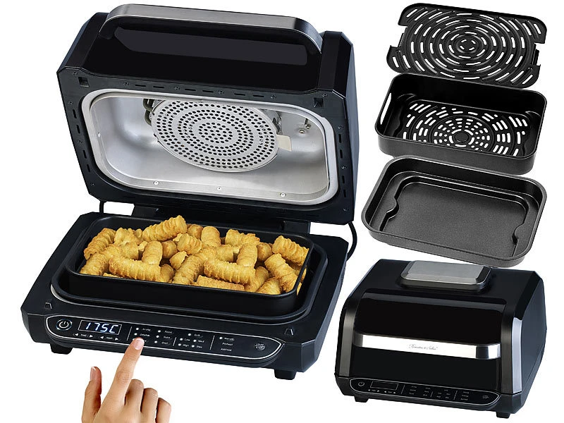 Rosenstein & Söhne Rauchfreier BBQ Grill:Digitale 3in1-Heißluft-Fritteuse Mit Tischgrill, 12 Programme, 6,5 L 2 Rosenstein & Söhne Rauchfreier BBQ Grill:Digitale 3in1-Heißluft-Fritteuse Mit Tischgrill, 12 Programme, 6,5 L – Bild 2