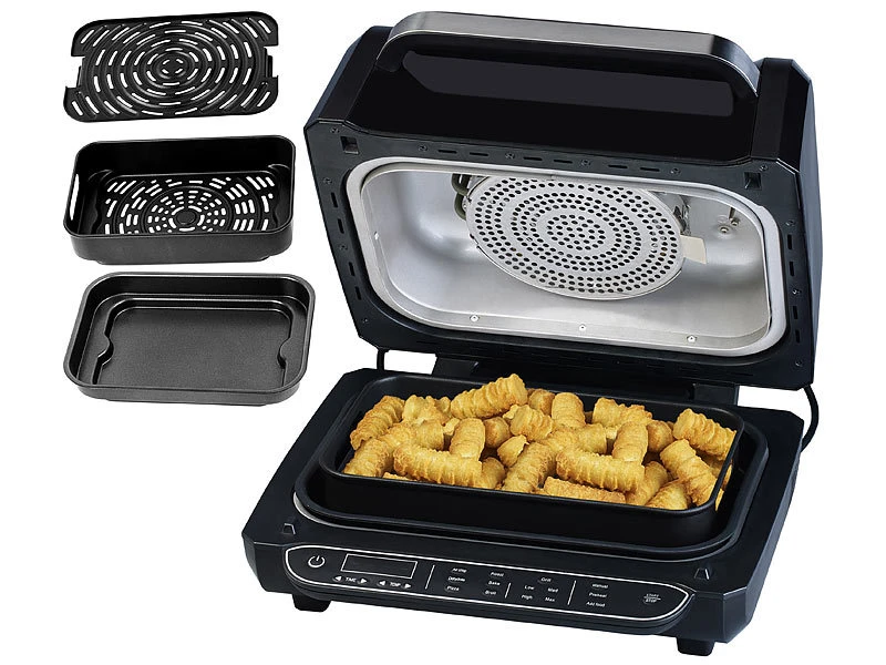 Rosenstein & Söhne Rauchfreier BBQ Grill:Digitale 3in1-Heißluft-Fritteuse Mit Tischgrill, 12 Programme, 6,5 L 6 Rosenstein & Söhne Rauchfreier BBQ Grill:Digitale 3in1-Heißluft-Fritteuse Mit Tischgrill, 12 Programme, 6,5 L – Bild 6
