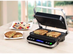 Rosenstein & Söhne Sandwichmaker:Digitaler Panini-, Sandwich- & Kontaktgrill, Timer & Memory, 2.000 W -Rosenstein & Söhne Shop zx6151 6