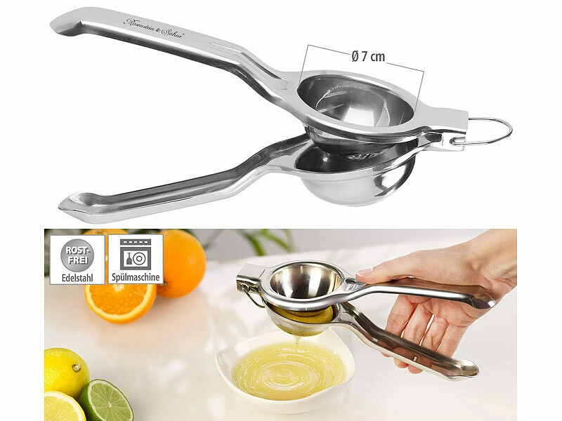 Rosenstein & Söhne Manuelle Zitruspresse:Manuelle Zitrus- Und Saftpresse Aus Poliertem Edelstahl 304, Ø 7 Cm 1 Rosenstein & Söhne Manuelle Zitruspresse:Manuelle Zitrus- Und Saftpresse Aus Poliertem Edelstahl 304, Ø 7 Cm