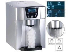 Rosenstein & Söhne Eismaschine:Premium-Eiswürfelmaschine Mit Eiswürfel- & Kaltwasserspender, 2 Liter