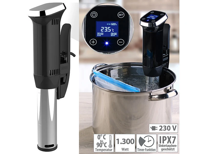 Rosenstein & Söhne Sous Vide Stick:Profi-Sous-Vide-Garer Mit LCD-Display, Timer, Bis 20 L, 1.300 W, IPX7 1 Rosenstein & Söhne Sous Vide Stick:Profi-Sous-Vide-Garer Mit LCD-Display, Timer, Bis 20 L, 1.300 W, IPX7
