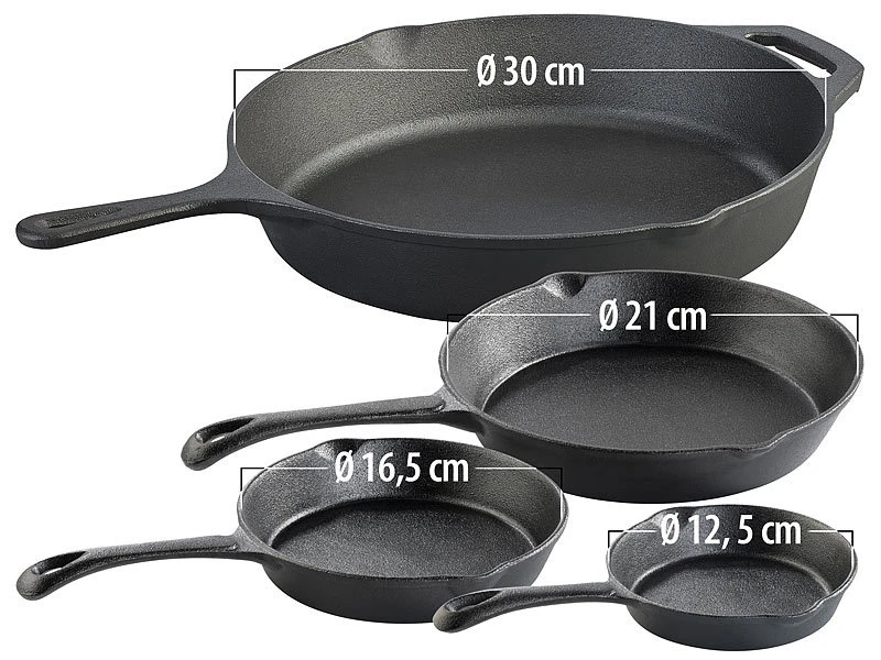 TS Bratpfanne Induktion:4er-Set Gusseisen-Pfannen Mit Je 1x Ø 12,5 / 16,5 / 21 Und 30 Cm 1 TS Bratpfanne Induktion:4er-Set Gusseisen-Pfannen Mit Je 1x Ø 12,5 / 16,5 / 21 Und 30 Cm