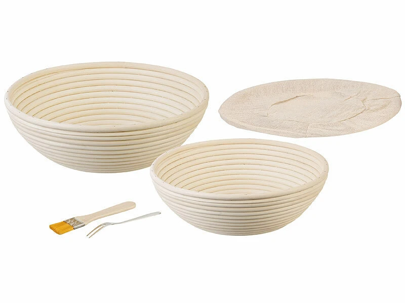 Rosenstein & Söhne Brot Backen Zubehör:2er-Set Gärkörbe, Ø 25 & 30 Cm, Abdecktücher, Gabel, Reinigungspinsel 2 Rosenstein & Söhne Brot Backen Zubehör:2er-Set Gärkörbe, Ø 25 & 30 Cm, Abdecktücher, Gabel, Reinigungspinsel – Bild 2